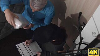 unexpected ass-licking by delivery girl makes guy cum happy