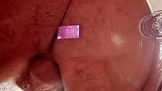 Intense Cumshot with Sexy Moans in Leather Jacket Play