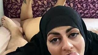 eating mia niqab's balls and swallowing his cum hard