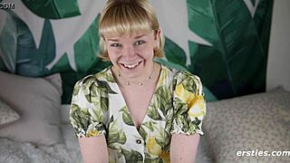 sweet blonde amateur jolie plays with toys in the woods nature setting