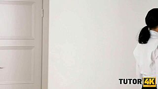 tutor4k brunette teacher to have sex with new stud who got horny 😏