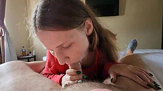 Sexy Blonde Sucks Huge Cock in Hotel Mirror! Her Cute Face Drowned in Cum!