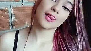 College Girl Plays with Her Big Tits at Home  