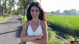 Cute rice picker trades work for rough outdoor sex. She rides with wild passion!  