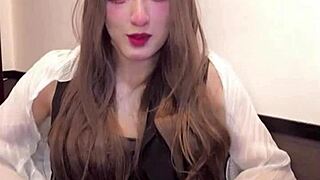 Cute Japanese shemale masturbates while streaming big tits.