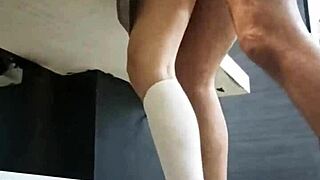 Schoolgirl's panties removed, fucked from behind by classmate