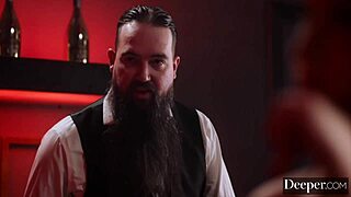 Gorgeous redhead Octavia Red spanked and fucked in bondage with hairy pussy.