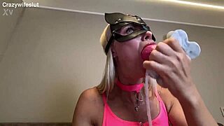 Crazywifeslut stuffs both holes with knot dildo for wild creampie fun.
