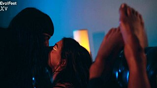 Mistress Tickles Bound Brunette's Toes And Big Natural Tits Close Up