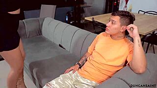 Latina Girlfriend About To Cuck Her Boyfriend With Muscular Male Model