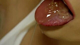 Blonde housewife with natural tits goes crazy in the kitchen, small waist and sexy lipstick