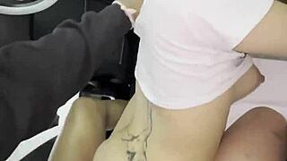 Cambodian teen almost crashes car while riding big black cock outdoors.