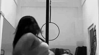 pinay pole dances in heels, performing aerial hoops striptease