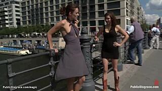 German babe flashing and bound in public, getting humiliated with hardcore domination!