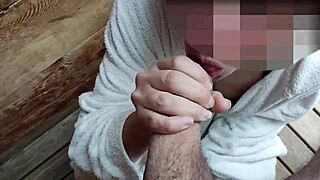 I Flash Cock to Teacher in Sauna, She Helps Me Cum with Risk of Getting Caught