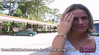 tanned girl flashes her natural tits in tampa.