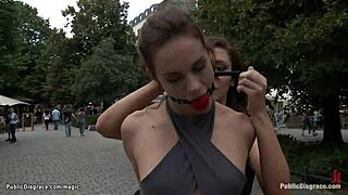 German babe flashing and bound in public, getting humiliated with hardcore domination!