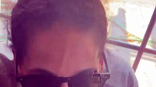 lightskin ebony slut step-sister gives blowjob by the window, gets cum on face as boyfriend searches