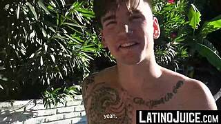 Inked bisexual gabo swallows nico ruiz big long cock for money with blowjob and handjob