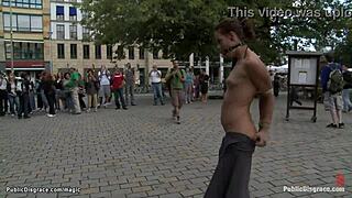 German babe flashing and bound in public, getting humiliated with hardcore domination!