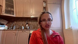 this russian mistress with long nails and glasses dominates in a financial scene