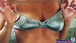 8 → Mischievous blonde goddess Hunter McCloud strips off satin lingerie revealing shaved pussy and big natural tits