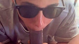 lightskin ebony slut step-sister gives blowjob by the window, gets cum on face as boyfriend searches