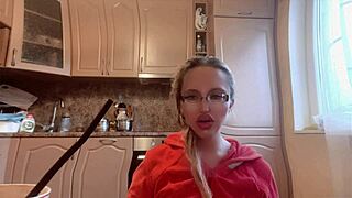 this russian mistress with long nails and glasses dominates in a financial scene