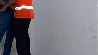 Nurse seduces cleaner for standing office sex 😈