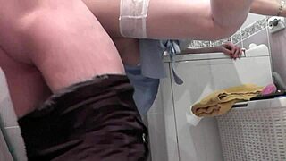 slut wife cheats in shower with neighbor doggystyle fuck creampie cumshot on natural tits