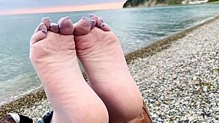 Beautiful nylon feet in jeans outdoor compilation