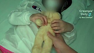 asian teen with puffy pussy takes huge creampie