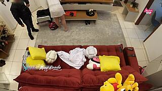 hot wife thay ksada receiving the delivery man letting him fuck her on the sofa in her house