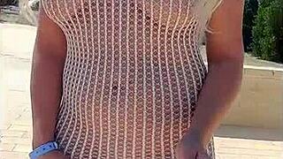 Blonde In Transparent Dress, No Underwear
