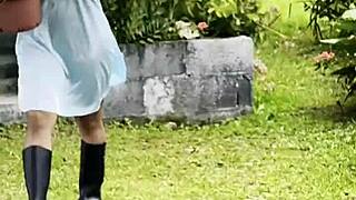 leyne rodriguez, the shy latina maid, deepthroats her boss's small cock and fucks him until he cums.