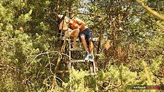 hot brunette gets dicked hard in the forest.