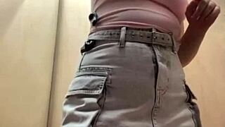 teen with big ass masturbates shaved pussy to orgasm in public