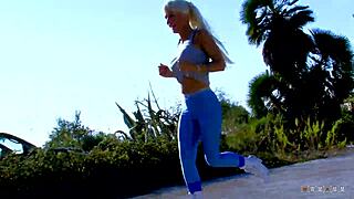 Blonde Cougar Helps Guy With Cum