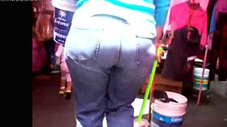Milf in jeans shows off big ass on street