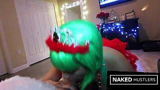 Thick Latina Katie Cummings as Santa's favorite elf with big booty and natural tits