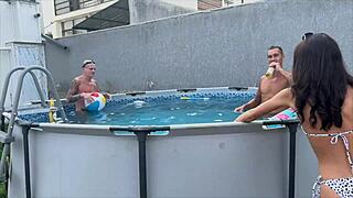 Fucked friend's lustful wife after pool party with cumshot