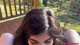 All Natural Teen Sucks Boyfriend's Cock In Woods And Swallows Cum