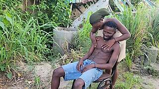 Moaning neighbor's juicy wet pussy in outdoor quickie