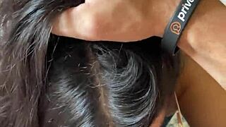 Nerdy brunette gives deep blowjob to Wellington Prado's big cock in shorts and jeans