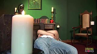 Dirty Nun with Big Natural Boobs Wakes a Horny Man to Ride His Cock with Her Big Ass.