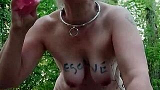 Bound Female Slave In Forest BDSM Session With Buttplug And Humiliation