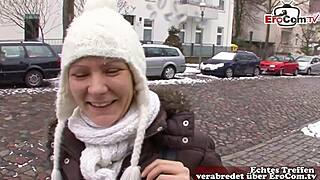 Skinny Brunette Teen Persuaded for Sex Casting on Street