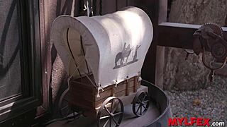 In the old west, raunchy girls engage in threesomes and cowgirl fucking