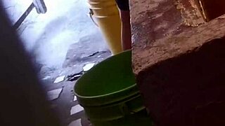 Cousin's rough anal leaves cum in gaping asshole while washing