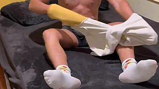 young 18+ naked on bed masturbating with toys.